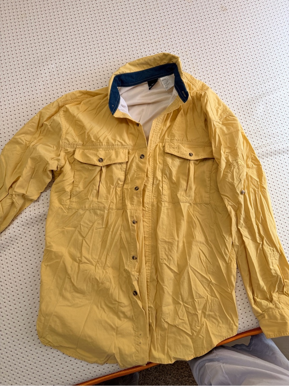 Vintage North Face men's hiking Yellow shirt for outdoor summer adventures